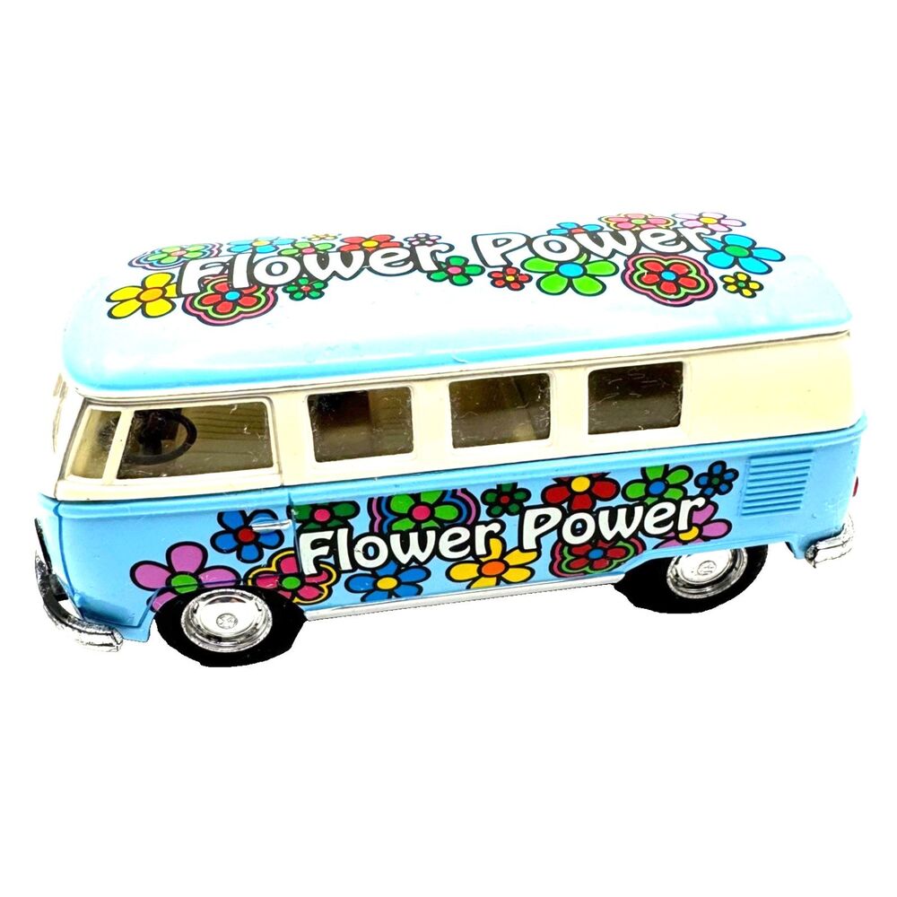 5" Kinsmart 1962 Volkswagen Classical Bus w/Decal 1:32 Diecast Love Peace Blue